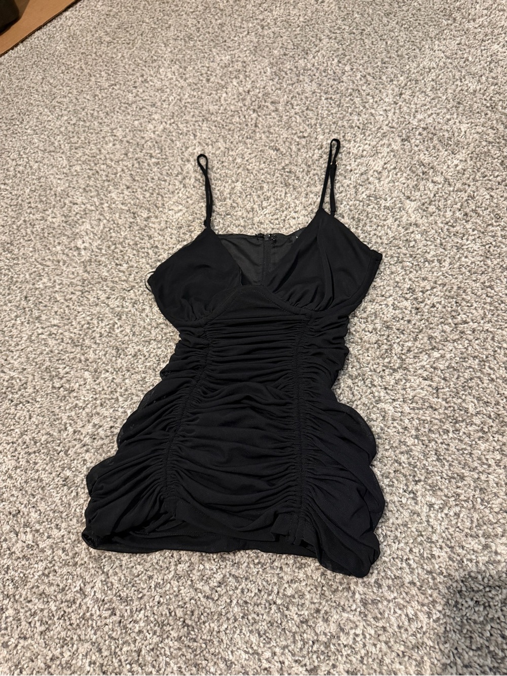 Black Ruched Spaghetti Strap Dress